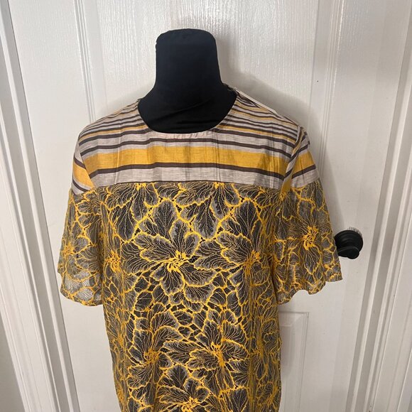 Anthropologie Floral  Short Sleeve Casual Lace  Blouse‎  Stripe Top Size 6 NWT - Picture 7 of 9